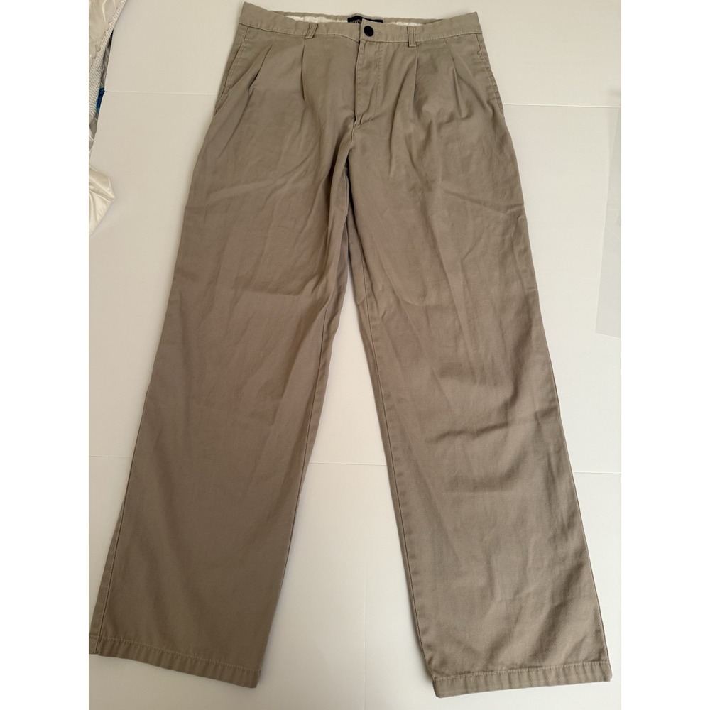 Y2K Nautica Men Khaki Pants 34 Beige Pleated 100% Cotton Preppy Casual Trousers